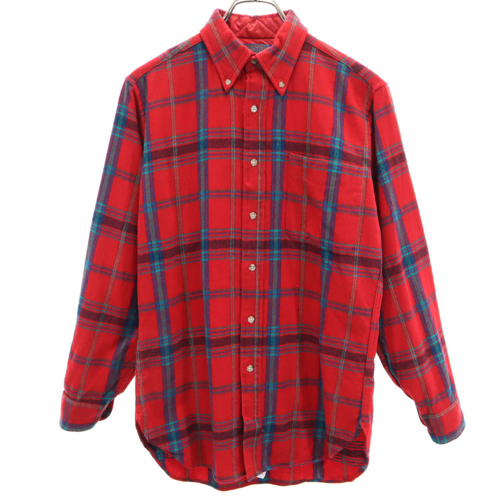 ペンドルトン 70s USA製 ヴィンテージ チェック柄 長袖 フランネル ボタンダウンシャツ S レッド PENDLETON メンズ拍卖