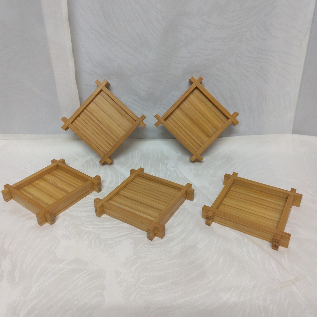 【 茶托 コースター 】竹製 バンブー 四角 5個 セット 竹組 湯呑み グラス 箱無し 拍卖