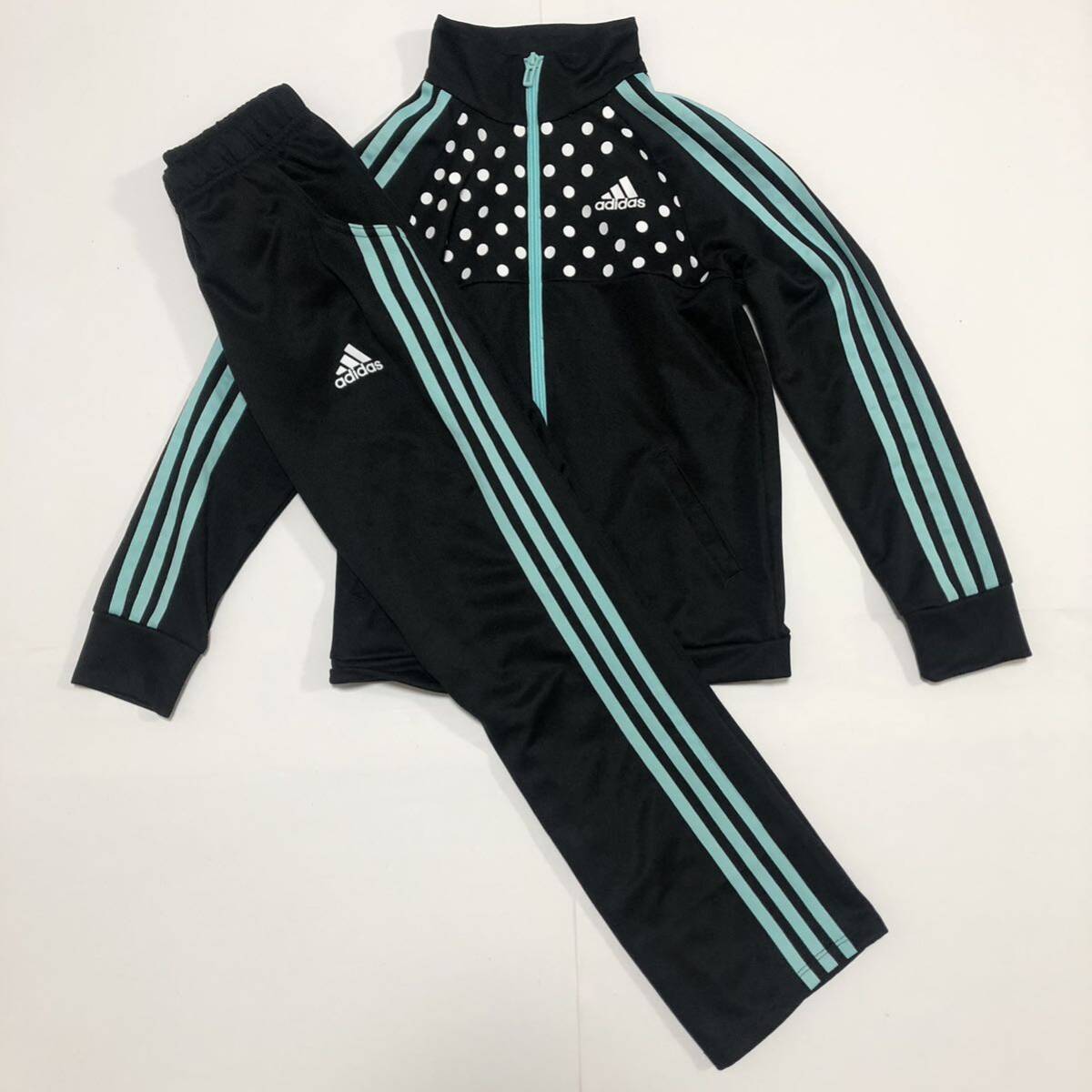 超美品 adidas 上下セット ジャージ セットアップ キッズ 140 ユース アディダス 水玉 ドット 柄 トラックジャケット ジョガーパンツ拍卖