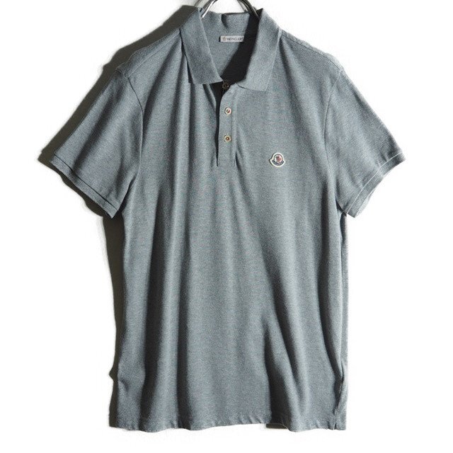 M1524f5 ■MONCLER モンクレール■ MAGLIA POLO MANICA CORTA ワッペン コットン 半袖 鹿の子 ポロシャツ グレー L / 春夏拍卖