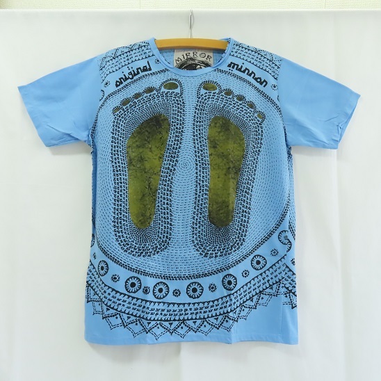 〓 新品 〓 アジアン Tシャツ 〓 仏足 仏 ブッダ エスニック フェス 水色 男女兼用 おしゃれ 〓E188拍卖