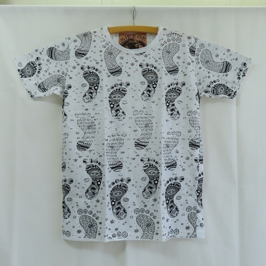 〓 新品 〓 アジアン Tシャツ 〓 エスニック 仏足 白 ホワイト フェス 男女兼用 おしゃれ 〓E266拍卖