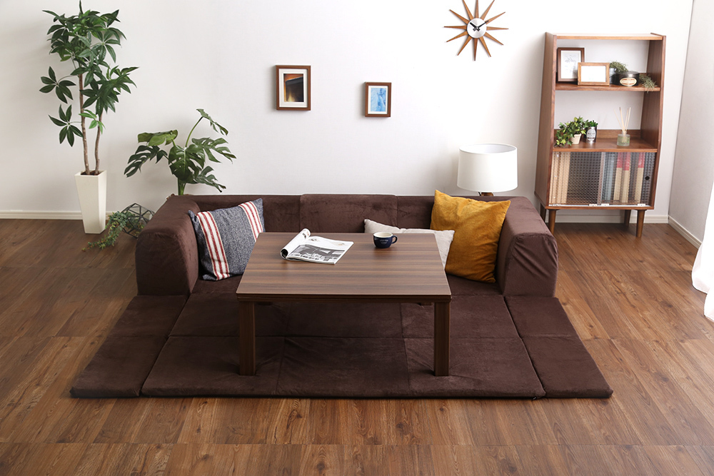 フロアマット付きソファ Mサイズ 幅200cm 洗える カバーリング 起毛ブラウン色拍卖