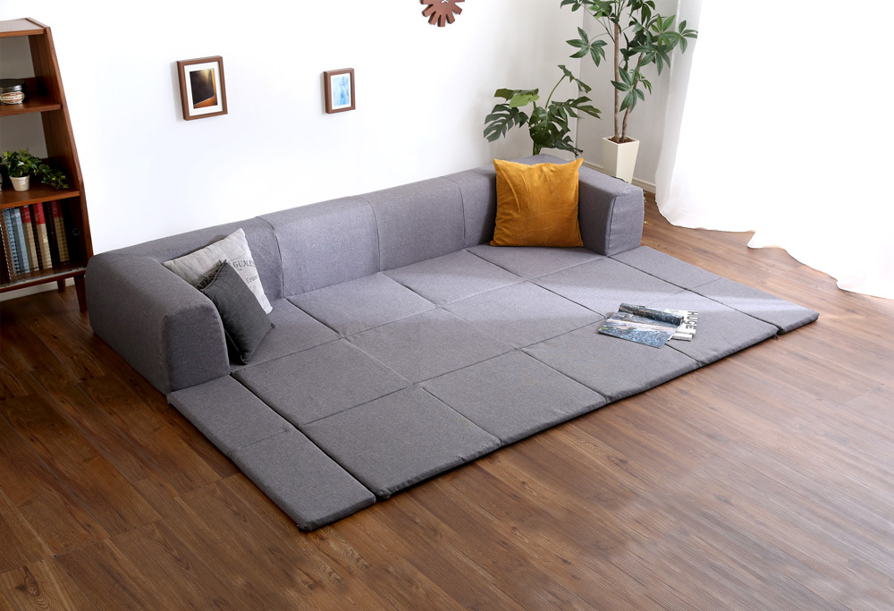 フロアマット付きソファ Lサイズ 幅250cm 洗える カバーリング グレー色拍卖