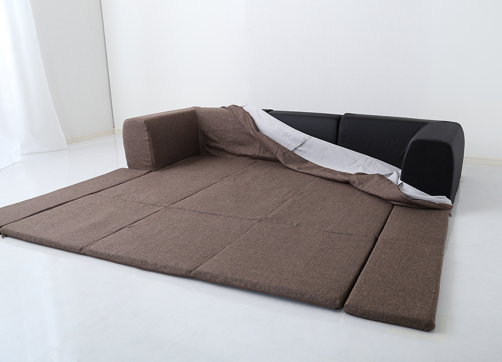 フロアマット付きソファ Mサイズ 幅200cm 洗える カバーリング ブラウン色拍卖