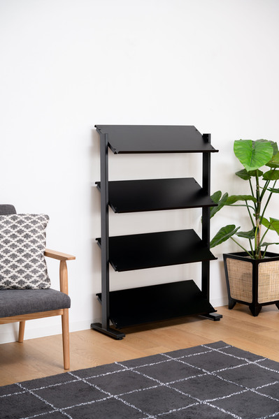 棚板を斜めにできる2WAY ディスプレイラック 4段 本棚 斜め 店舗ディスプレイ スチール ブラック色拍卖