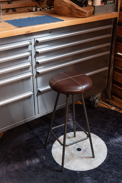 アンティークカウンタースツール ハイスツール ボンデッドレザー 高さ65 ブラウン拍卖