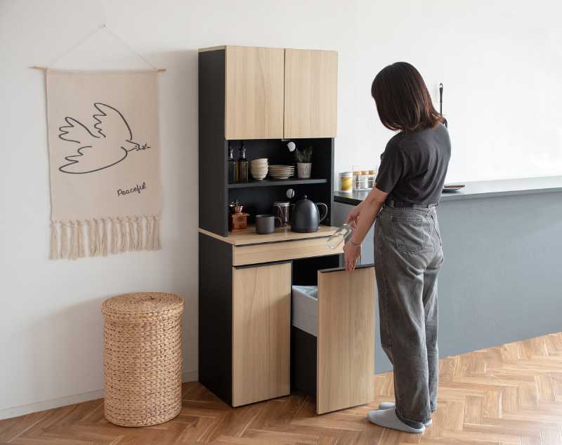 レンジボード ナチュラル色 レンジ台 キッチンキャビネット 食器棚 ダストボックスキャビネット拍卖