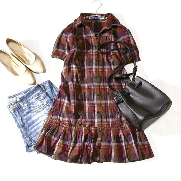 美品 (株)ワールドTHE EMPORIUM ジ エンポリアム 可愛いフリル シャツチュニック M 春 夏 24C08拍卖