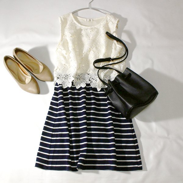 美品 AG by アクアガール 大人可愛い エンブロイダリーレース ジャージーストレッチ ワンピース M 春 夏 24C08拍卖