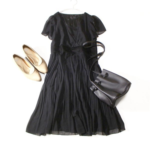 美品 UNTITLED アンタイトル 綺麗め プリーツ シフォン ワンピース 2号 M 春 夏 24D07拍卖