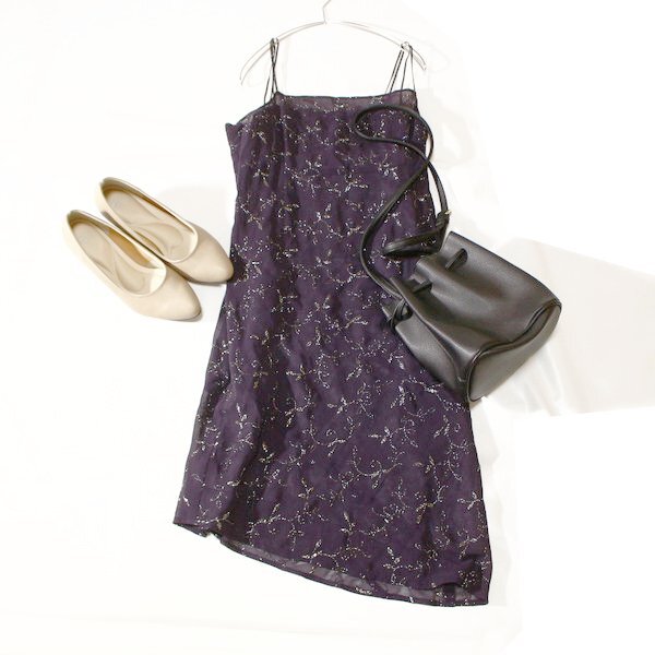 美品 MICHEL KLEIN ミッシェルクラン 刺繍入り 綺麗め イレギュラーヘム シフォン キャミワンピース 38号 M 春 夏 24D08拍卖