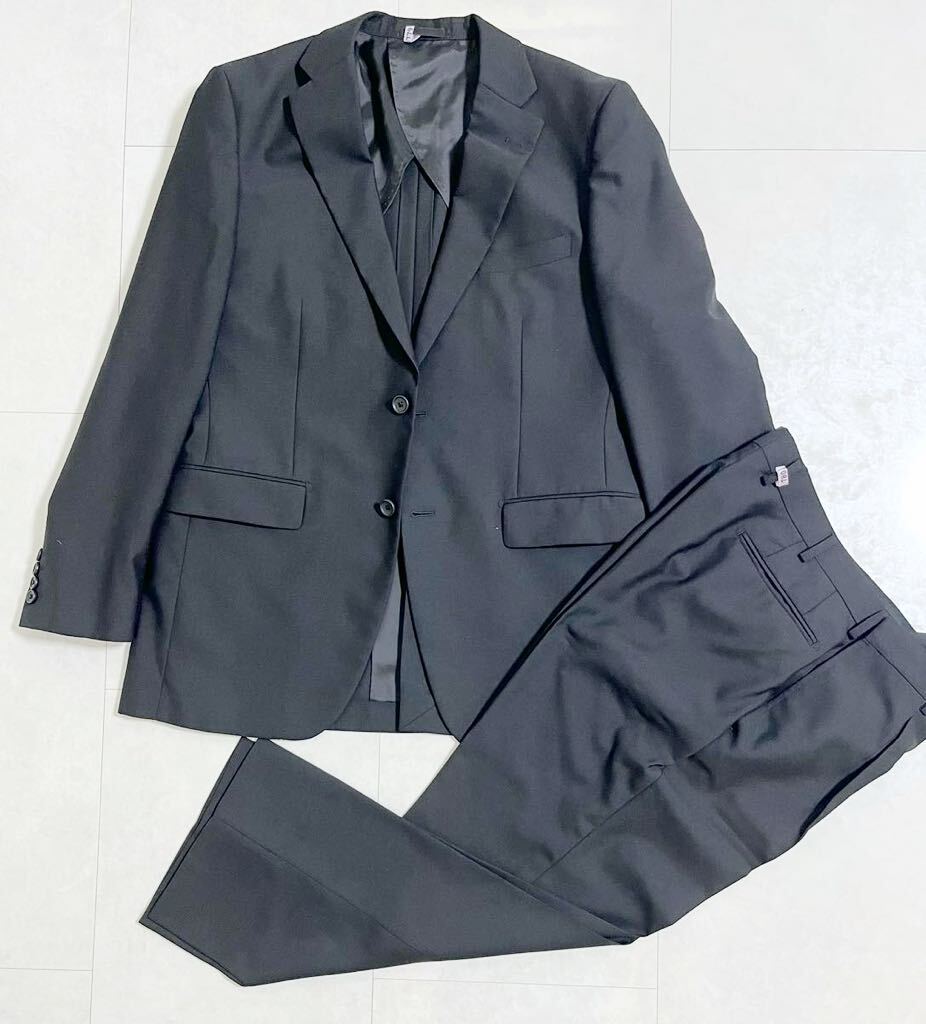 礼服 黒 ブラックフォーマル L 100AB7 スーツ 上下セット 無地 シングルスーツ ジャケット パンツ セットアップ オールシーズン用 ウール混拍卖