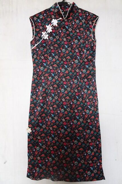 チャイナドレス/スリーブレスワンピース/ロング丈/ひざ下丈/花柄/後中心ファスナー/セクシー/コスプレ衣装/黒/ブラック(8/27R6)拍卖