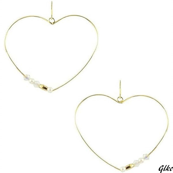 【華やかなオープンハートが魅力のピアス】 おしゃれ フック オープンハート ビジュー 金属アレルギー対応 日本製 ゴールド拍卖