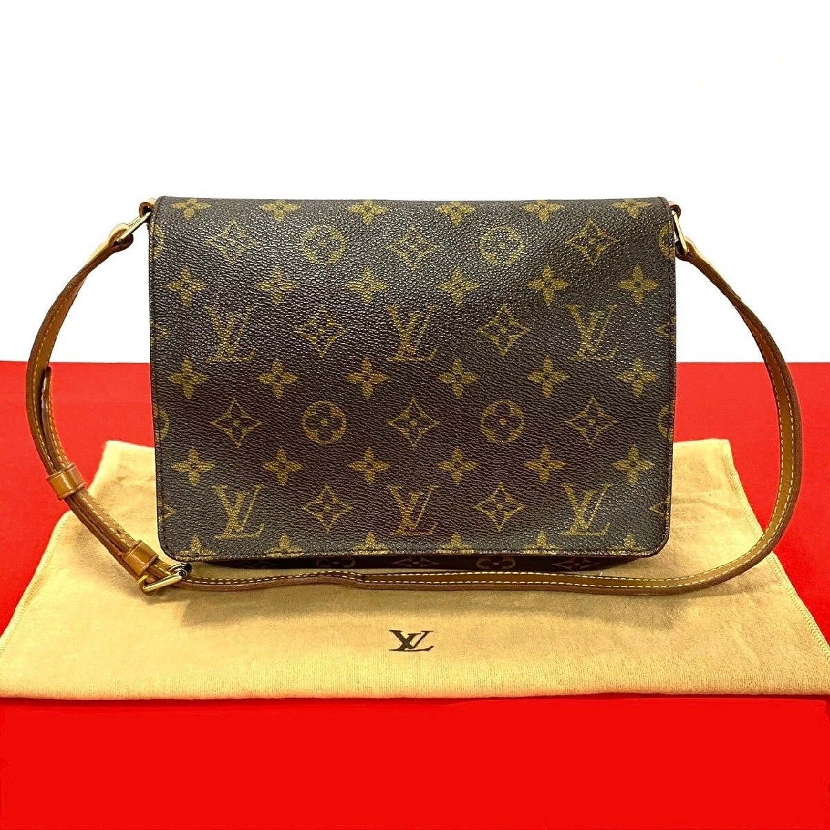 極 美品 袋付 LOUIS VUITTON ルイヴィトン ミュゼット タンゴ レザー 本革 PVC ショルダーバッグ ハンドバッグ ブラウン 茶 419-9拍卖