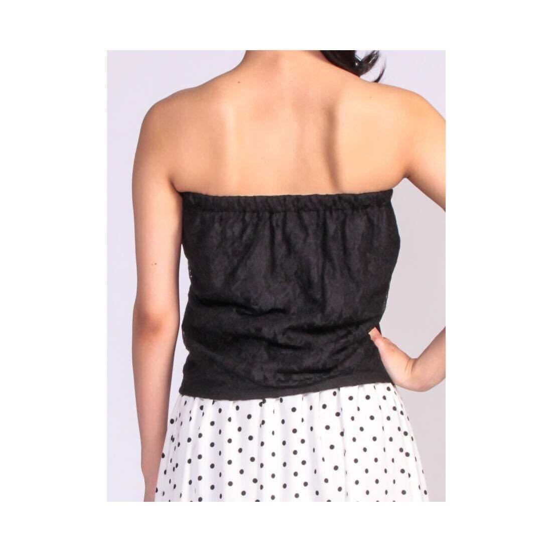 セシルマクビー★バックレース ベアトップ インナー付き バックツイスト トップス★未使用タグ付き★ブラック★M★試着のみ拍卖