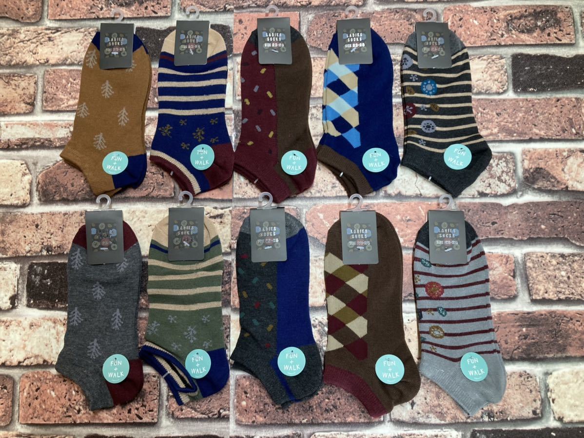 送料無料!(画像から5足組)人気の柄入り レディース 綿混 スニーカーソックス拍卖