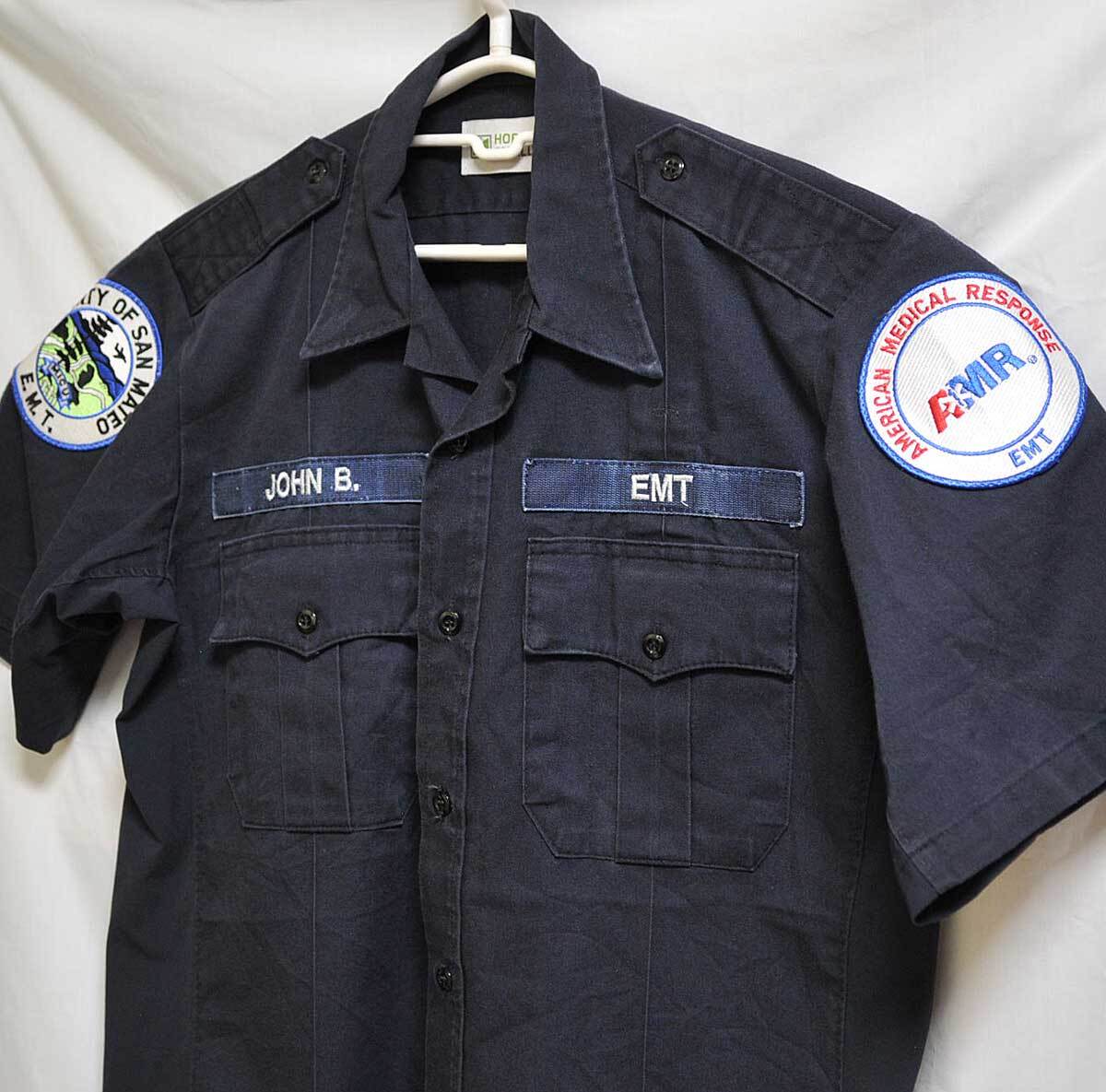 古着●アメリカEMT 半袖シャツ カリフォルニア州サンマテオ郡 M 腰にアタリ xwp拍卖