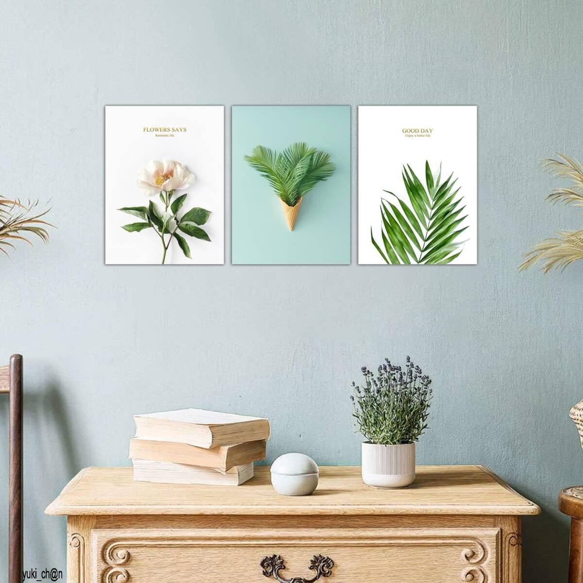 アートパネル 30X40cmX3枚 緑の植物の絵 北欧 シンプル 緑 植物 装飾画 風景画 モダンアート 絵画 縁起の良い ポーチ絵画 木枠完成品拍卖
