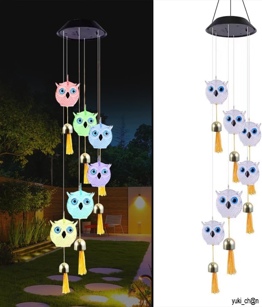 風鈴灯 ソーラー充電 フクロウ ふくろう装飾風鈴灯 携帯可能 LEDカラー アウトドア装飾ライト 自動点灯 幸運拍卖