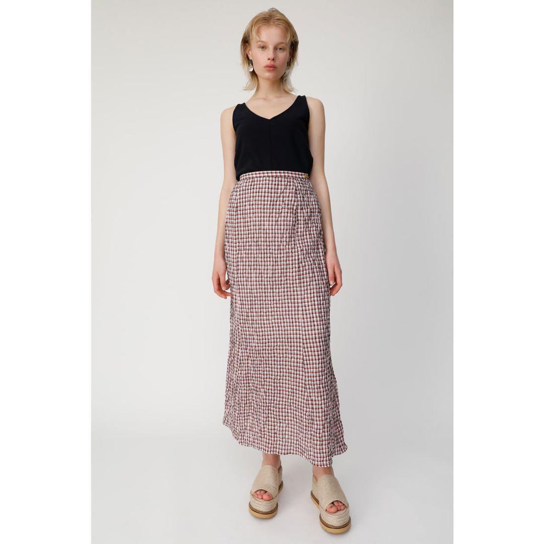 新品タグ付き マウジー チェックサッカースカート マーメイド レッド ロング拍卖