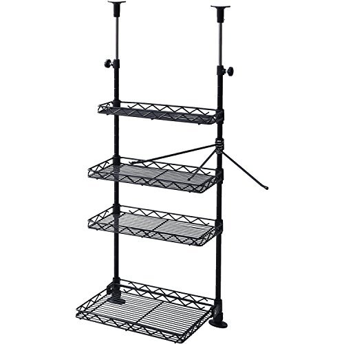 山善 突っ張りキッチンラック 幅30×奥行21.5×高さ72-115cm 4段 タオルハンガー こぼれ止め 下段はね上げ式 棚板高さ調節可能 組拍卖