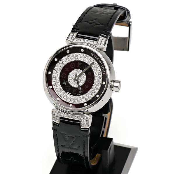 美品 ルイヴィトン タンブール アマラント ラグダイヤ Q131U 替えベルト付き レディース 腕時計拍卖