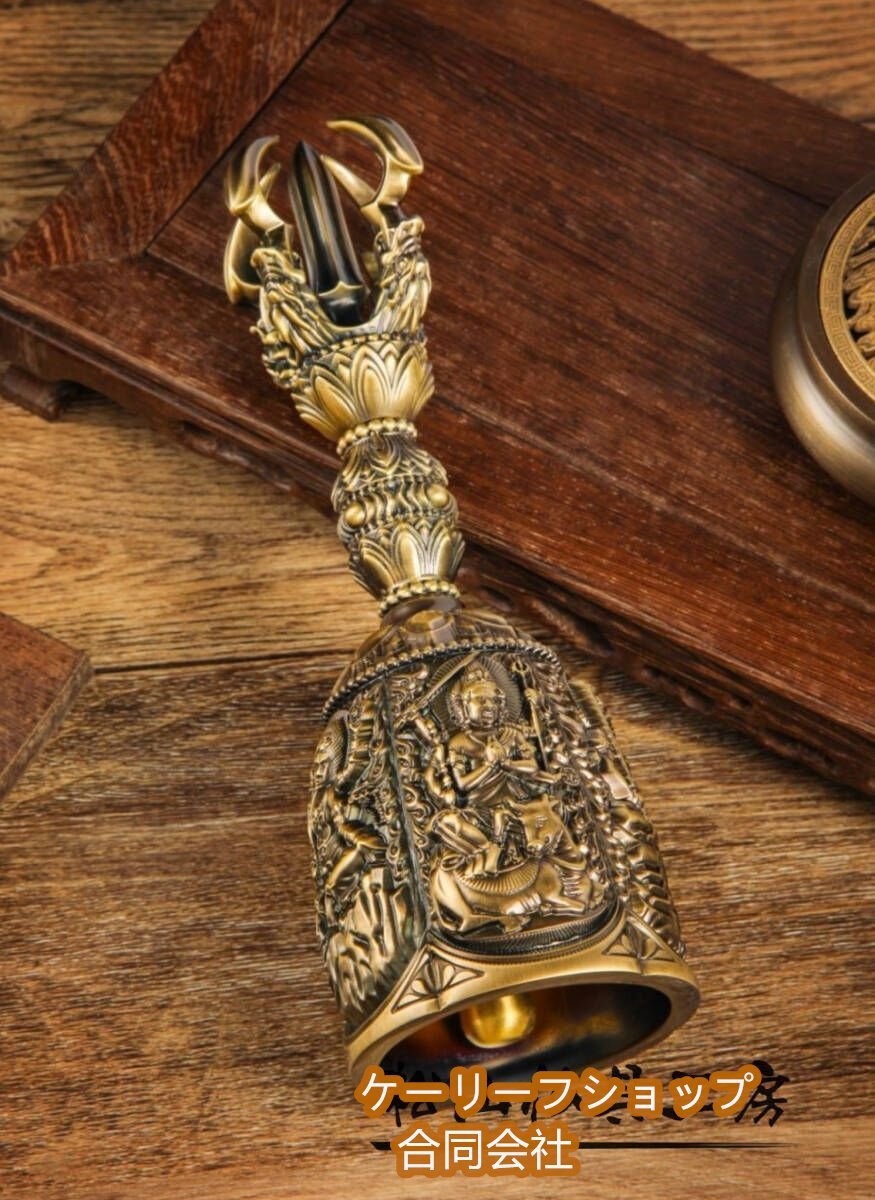 【ケーリーフショップ】密教法具 五大明王 金剛鈴 仏具 仏教 工芸品 銅製 長さ22cm拍卖