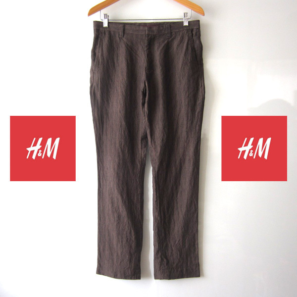 美品 H&M/エイチアンドエム★ ストライプ リネンパンツ拍卖