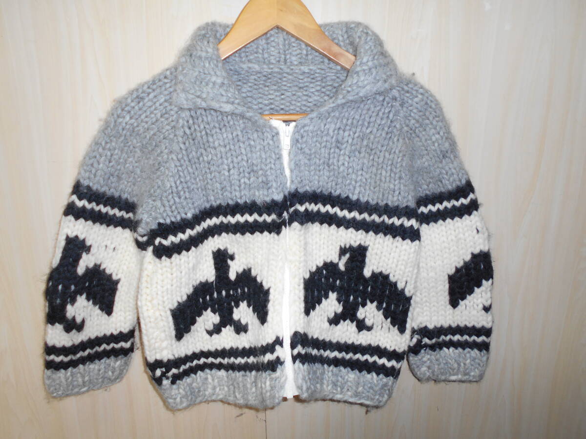 e1207◆サンダーバード カウチンセーター キッズ◆ジップアップ ニット 肉厚 ローゲージ 子供サイズ ブランド不明 グレー系 6H拍卖
