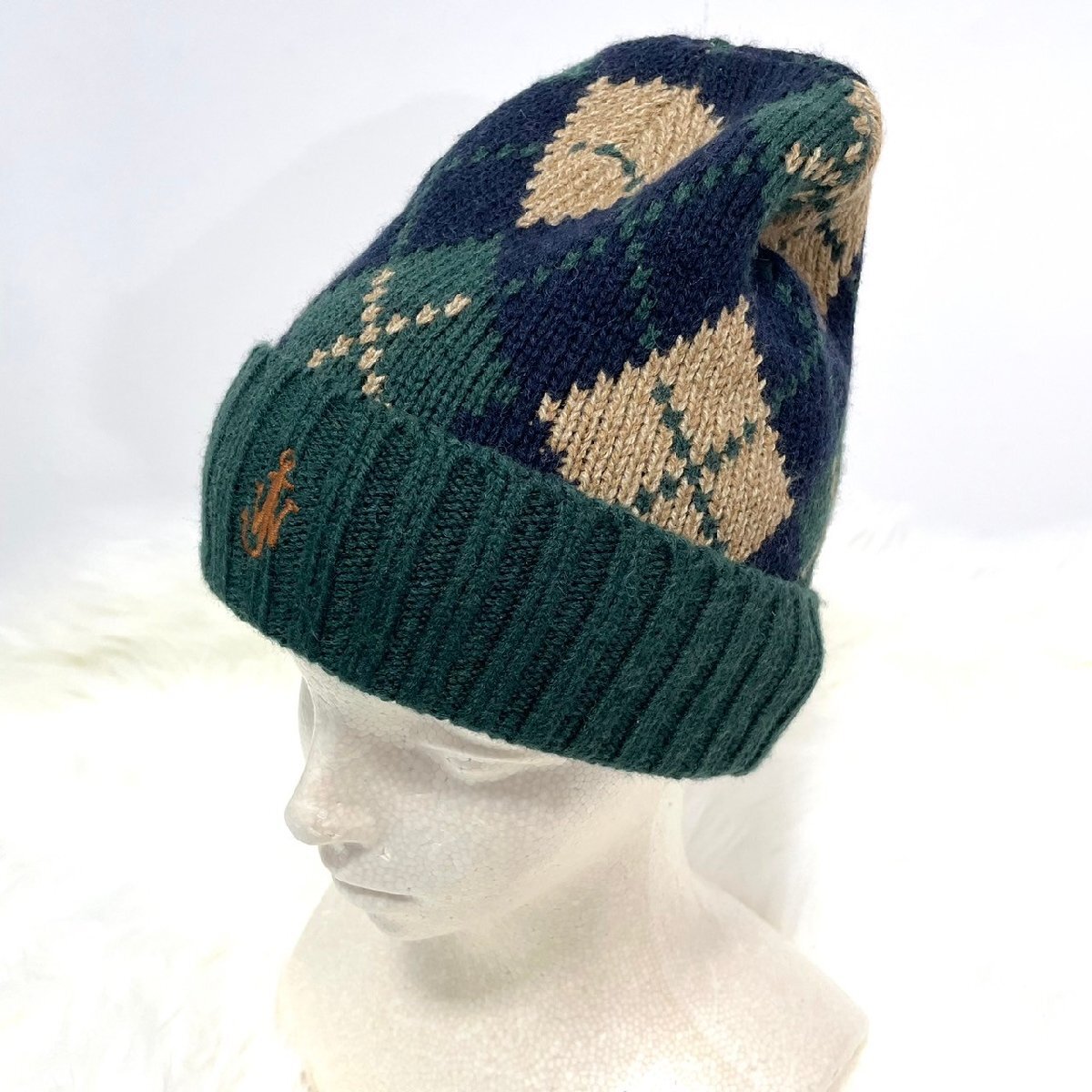(^w^)b ヒートテック◎ UNIQLO × JW anderson ユニクロ アンダーソン コラボ アーガイル イギリス 柄 ニット キャップ 緑 ONESIZE C1096ME拍卖