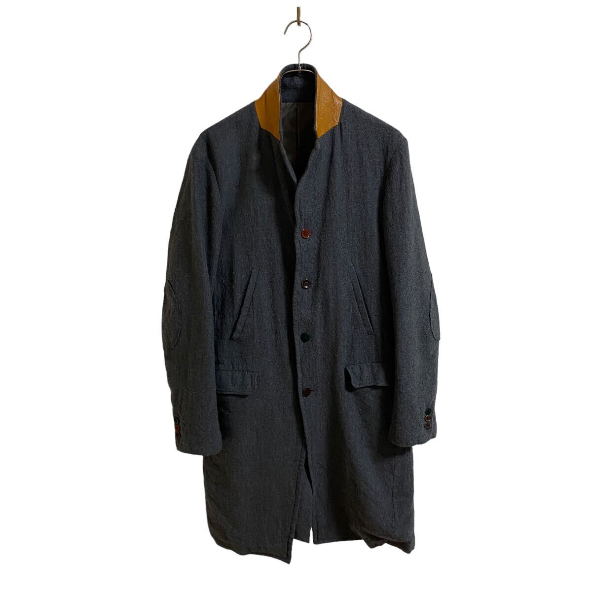 【アンダーカバー UNDERCOVER 2012AW サイコカラー期 襟裏レザー 縮絨 コート グレー× ブラウン サイズ2 artscabut期 5685 男女着用可能】拍卖