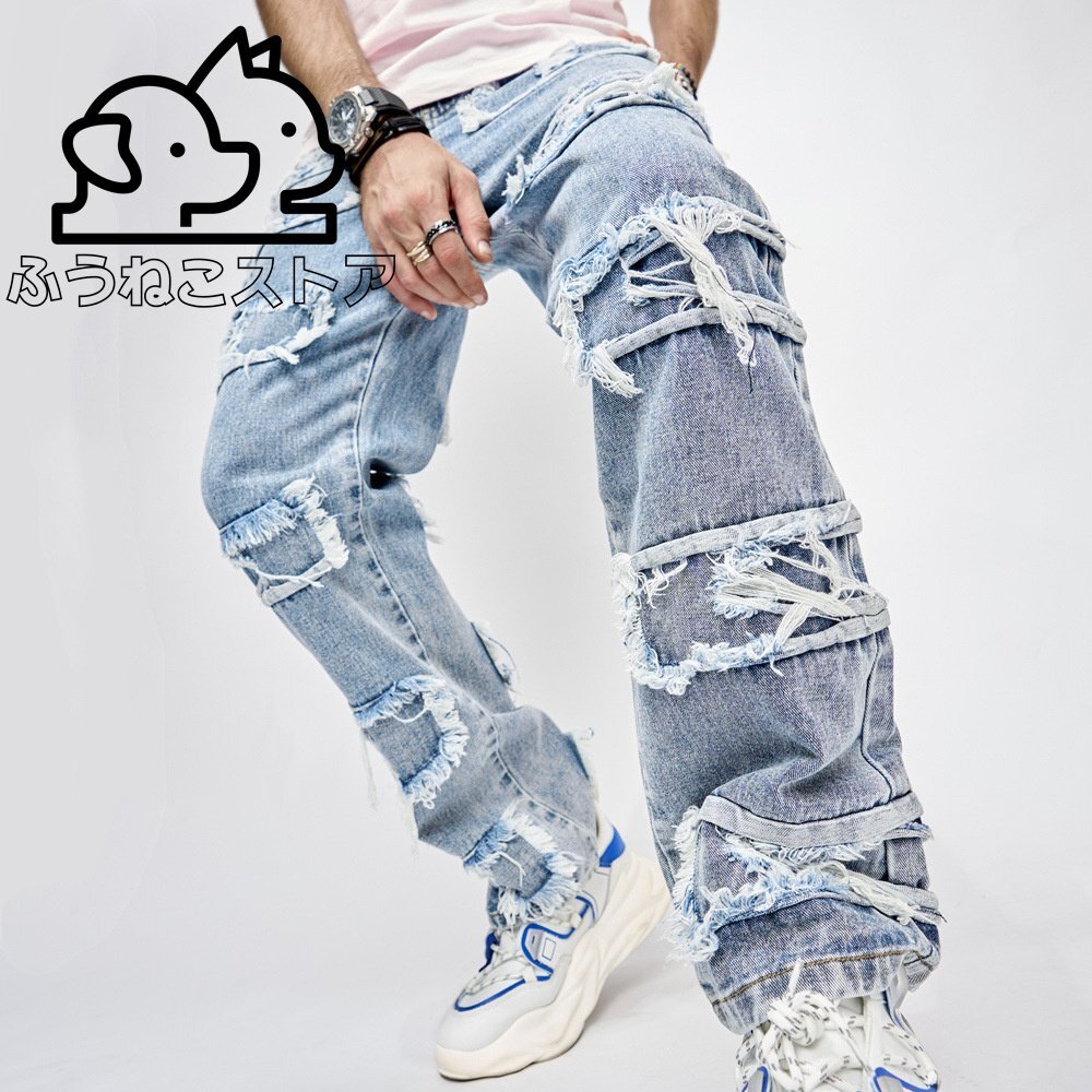 ジーンズ ジーパン スキニーパンツ メンズ 新品デニムパンツ ウォッシュ バイクジーンズ ダメージ ボトムス 個性 W28-W38選択拍卖