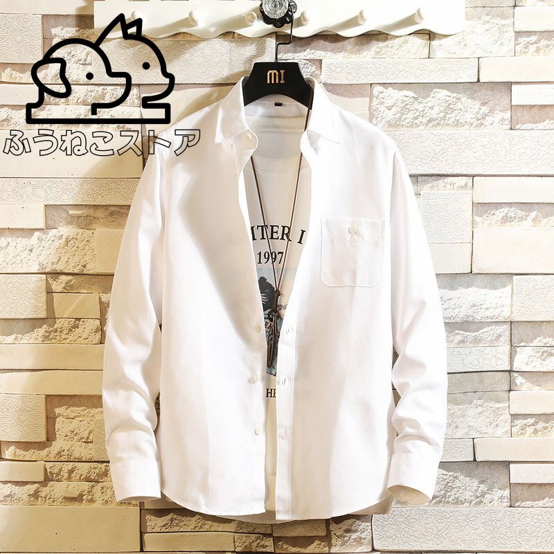 新品7色メンズ長袖シャツカジュアルシャツメンズ シャツオーバーシャツノーカラーシャツバンドカラーシャツ長袖シャツホワイトサイズ選択可拍卖