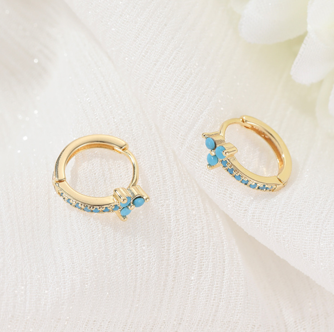 ターコイズ トルコ石 イエローゴールド ブルー s925 k18コート リングピアス ピアス拍卖