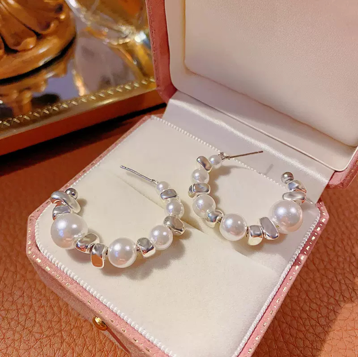 大振り ループピアス 淡水パールピアス 真珠 S925 K18コート ホワイトゴールド拍卖