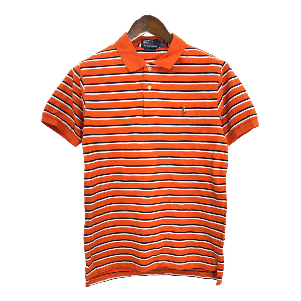 90年代 Polo by Ralph Lauren ポロ ラルフローレン ポロシャツ ボーダー オレンジ (メンズ L) 中古 古着 R5556拍卖