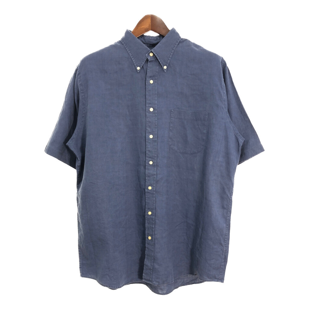 LANDS' END ランズエンド ボタンダウン リネンシャツ ネイビー (メンズ L) 中古 古着 R5756拍卖