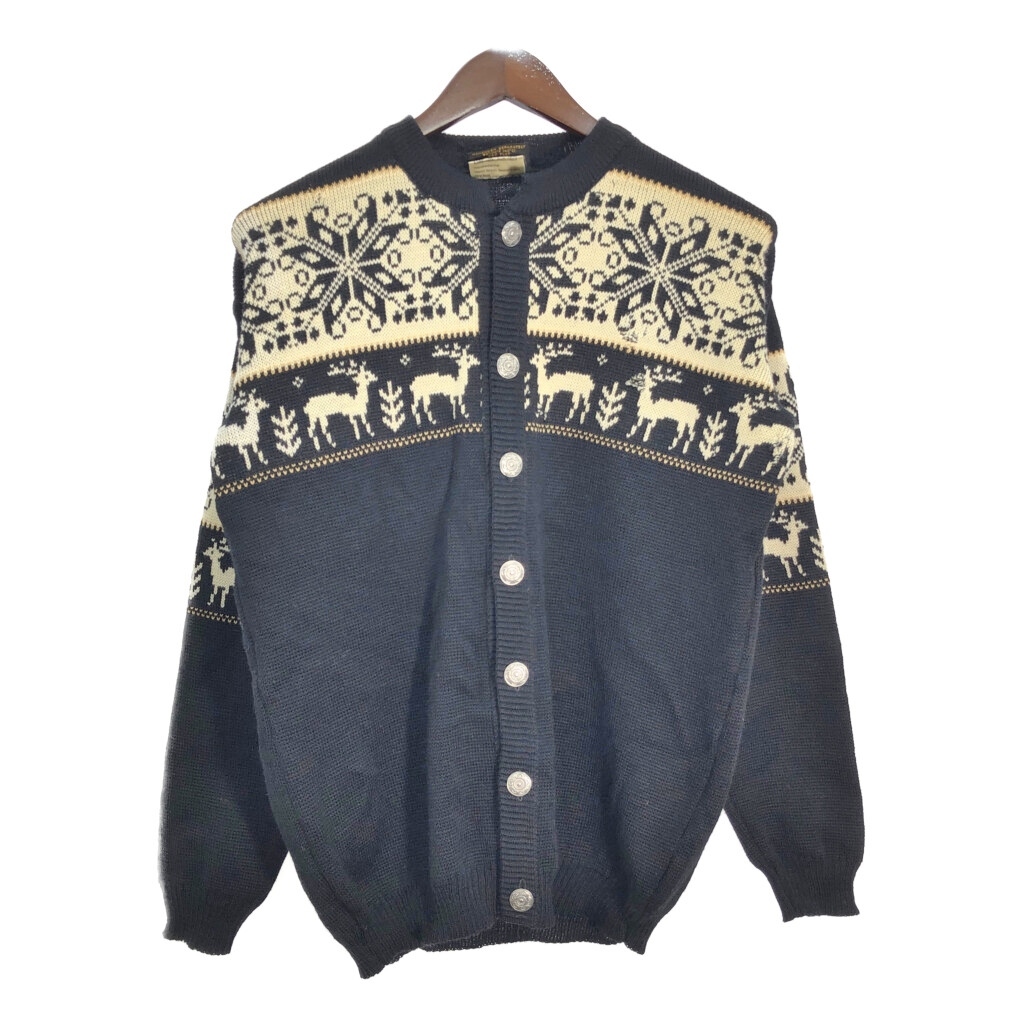 ノルウェー製 Charles Wolf ノルディック カーディガン ユーロ ブラック (メンズ X-LARGE) 中古 古着 R6745拍卖