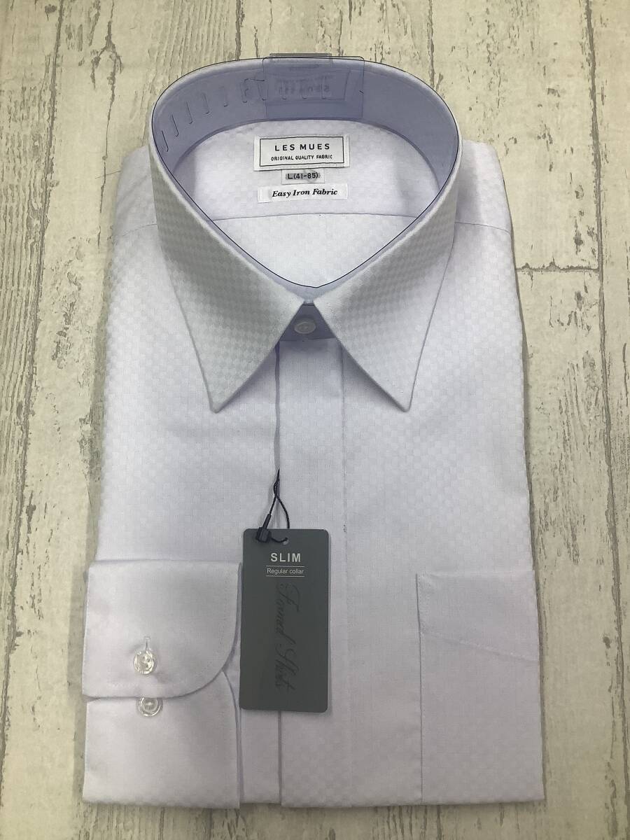 新品★41-85 長袖 Lサイズ ★レギュラーカラー★ドレスシャツ ★淡いパープルドビー生地 定価4,990円ワイシャツ スリムフィット拍卖