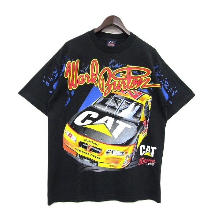 サイズ L vintage 半袖 レーシング Tシャツ ブラック プリント 車 古着 ビンテージ 4AU1205拍卖