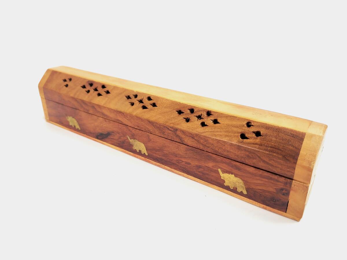 【送料無料・長期保管品】お香立て インテリア ボックス型 象柄 シーシャムウッドの 木製拍卖