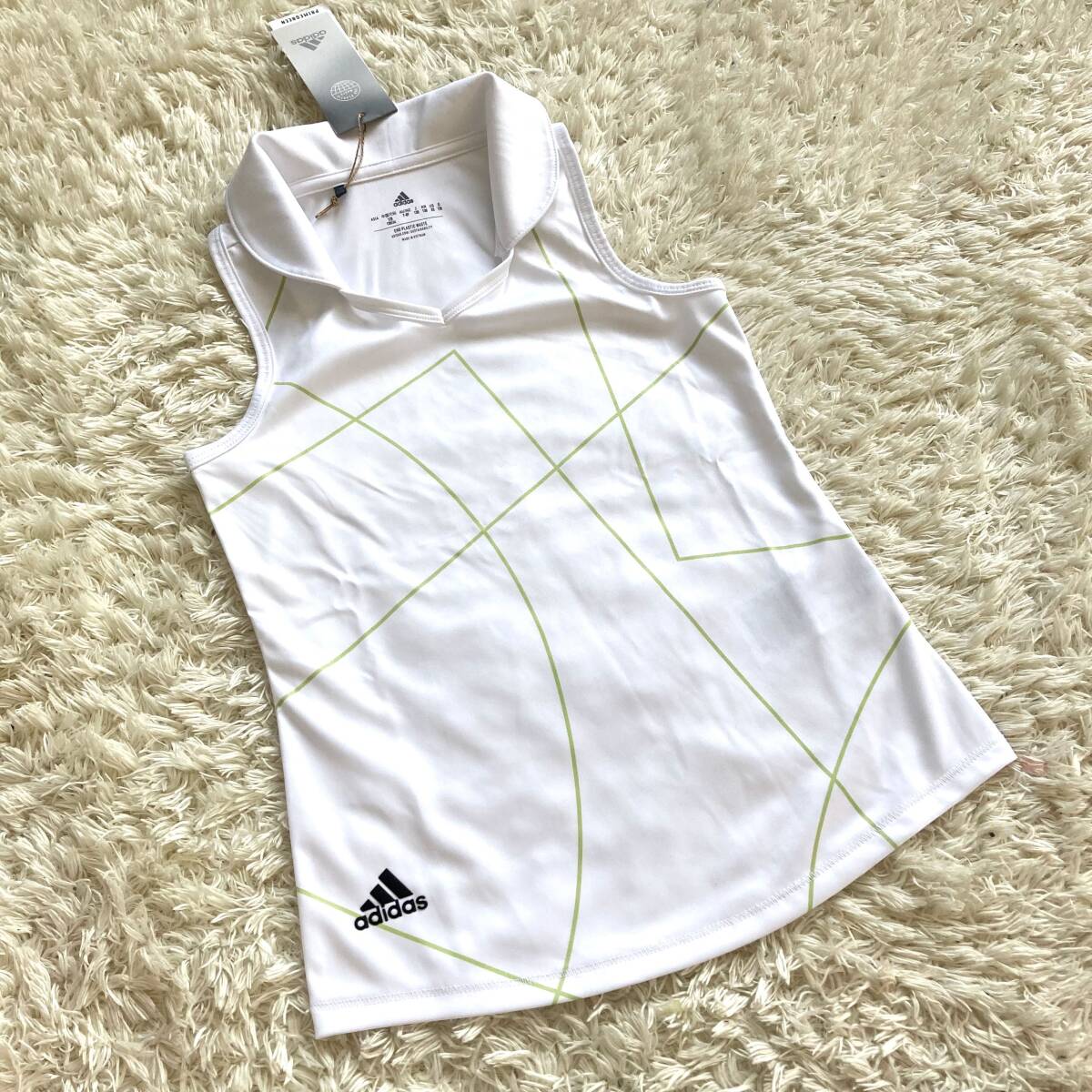 新品 未使用 adidas アディダス GIRLS ノースリーブ シャツ 白 ホワイト グリーン130cm ゴルフ 半袖 ポロシャツ ジュニア 子供 キッズ拍卖