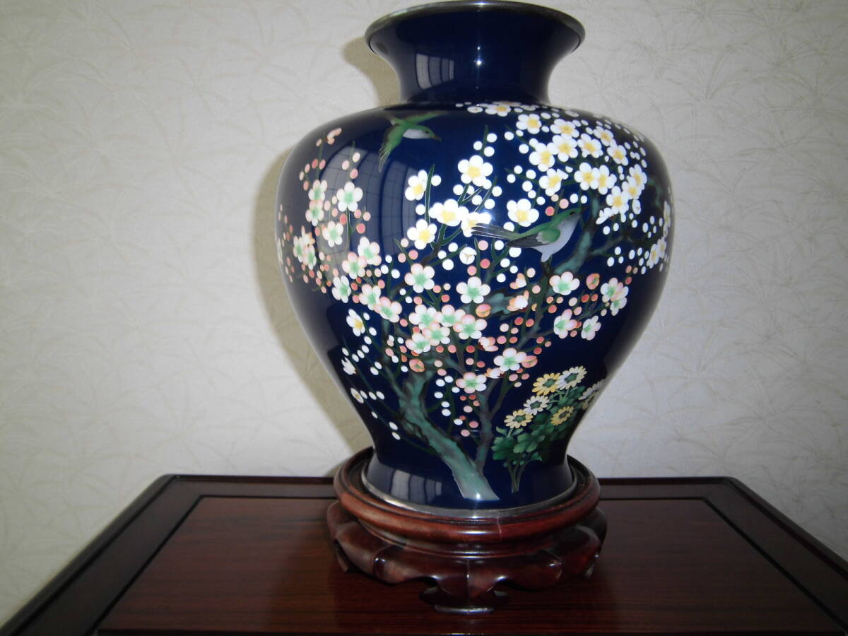 七宝紫紺釉菊花文花瓶  安藤七宝店上等品  長期保管品拍卖