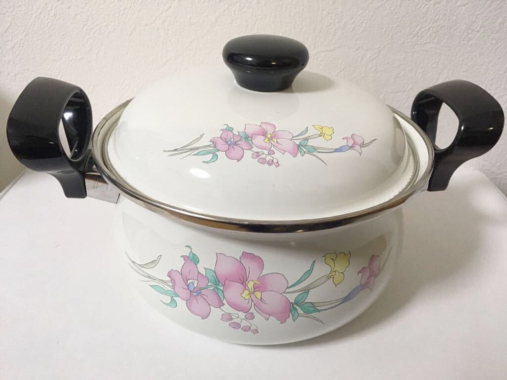 【即決】琺瑯鍋 ホーロー 昭和レトロ 花柄 USED拍卖