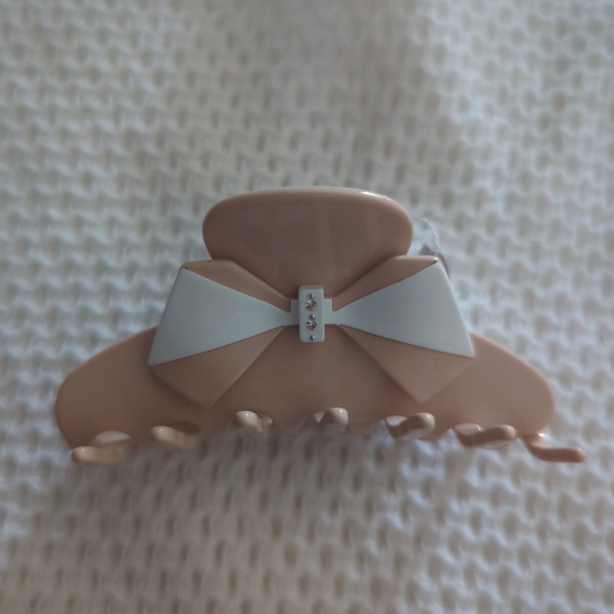 新品★アレクサンドルドゥパリ★Alexandre de Paris★リボンクリップ★ホワイト×サーモンピンク★スワロフスキー★拍卖