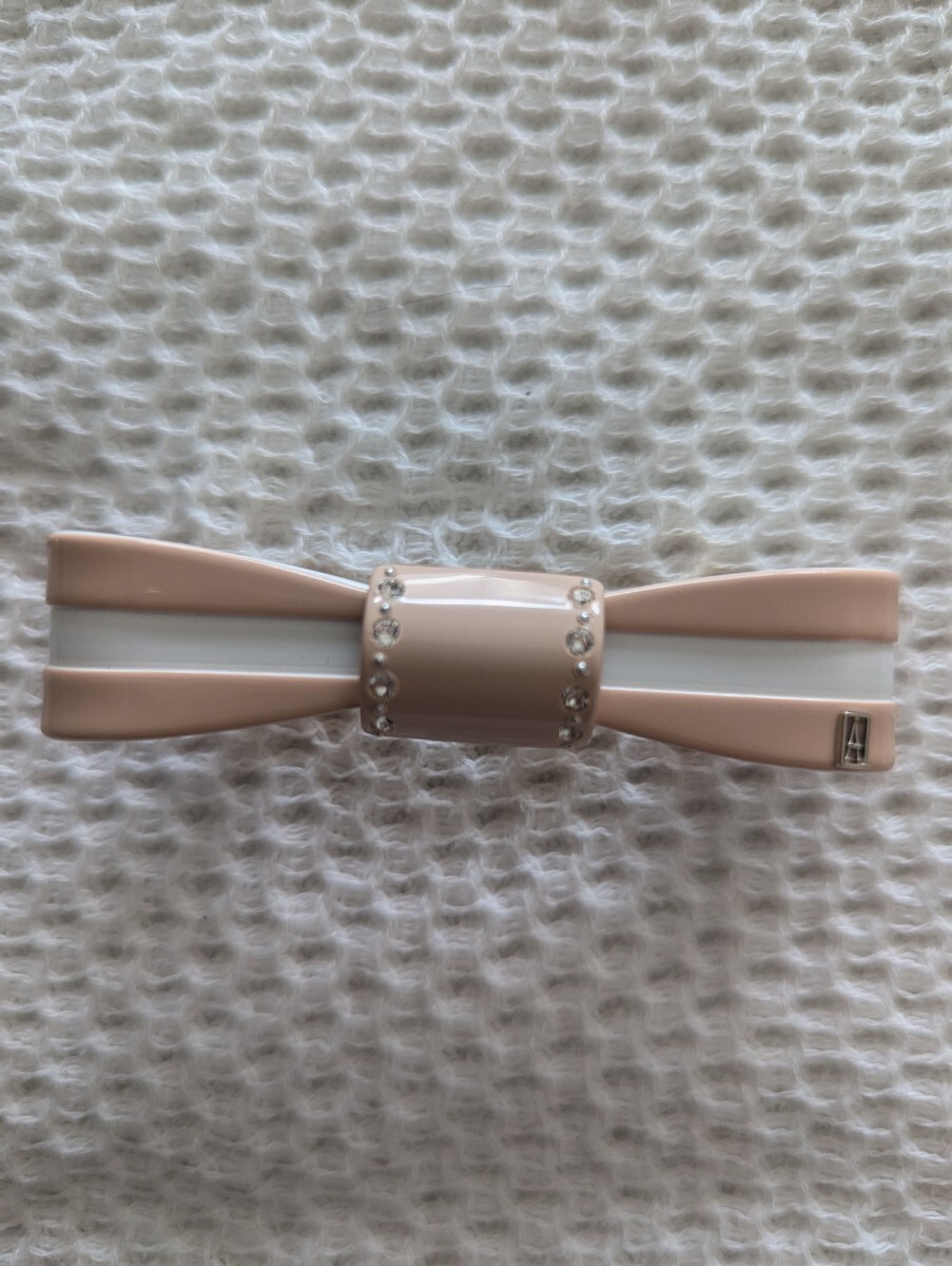 新品★アレクサンドルドゥパリ★Alexandre de Paris★リボンバレッタ★ホワイト×サーモンピンク★スワロフスキー★拍卖