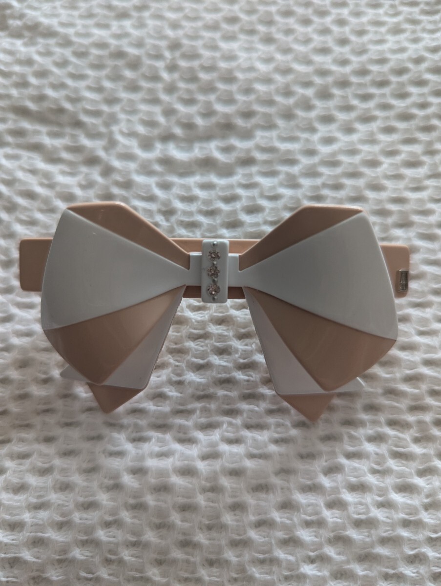 新品★アレクサンドルドゥパリ★Alexandre de Paris★リボンバレッタ★ホワイト×サーモンピンク8cm★スワロフスキー★拍卖