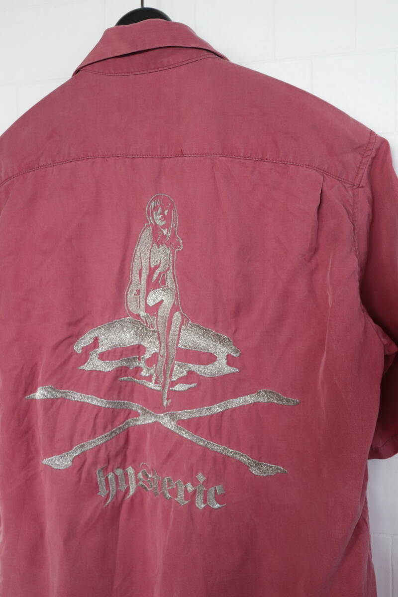 即決 2000年代初頭 HYSTERIC GLAMOUR ヒステリックグラマー スカル ドクロ & ガール刺繍 開襟シャツ オープンカラーシャツ スカシャツ拍卖